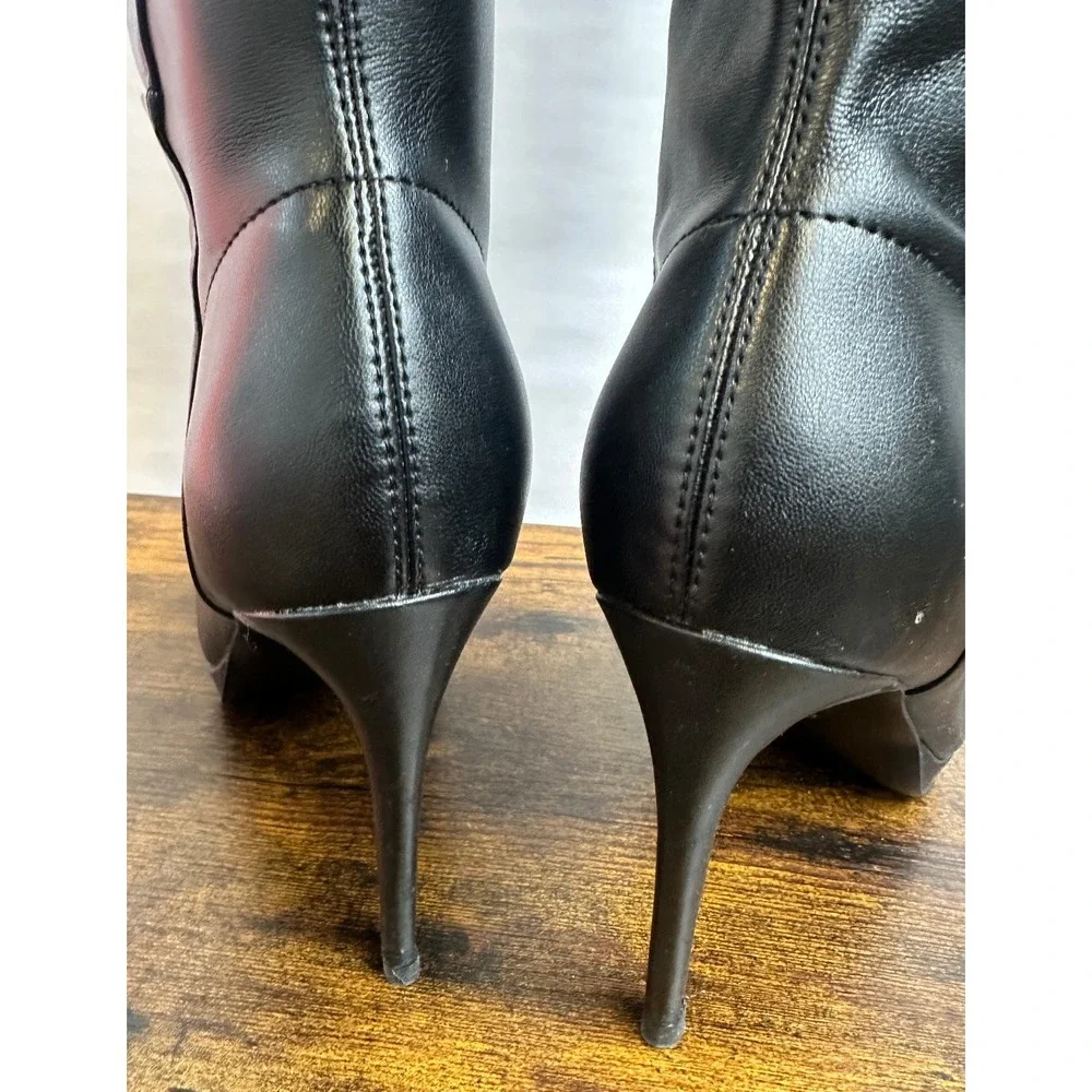 NINE WEST Quizme Black Soft Leather Platform Stiletto Heel Zip Tall Boot Size 11 - Picture 10 of 16